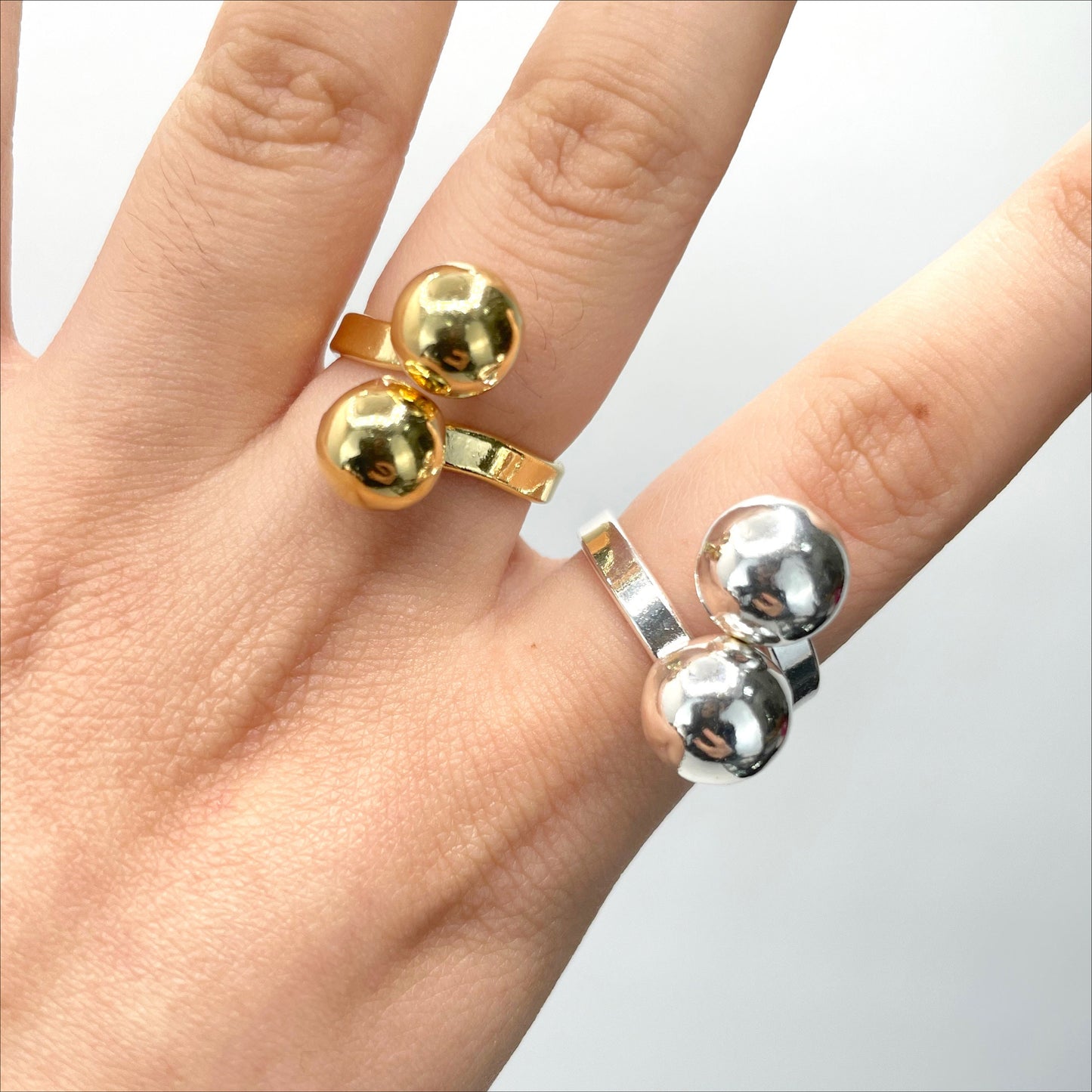18k Gold Filled or Silver Filled, or Three Tones Adjustable Double Ball Ring Wholesale Jewelry Making Supplies