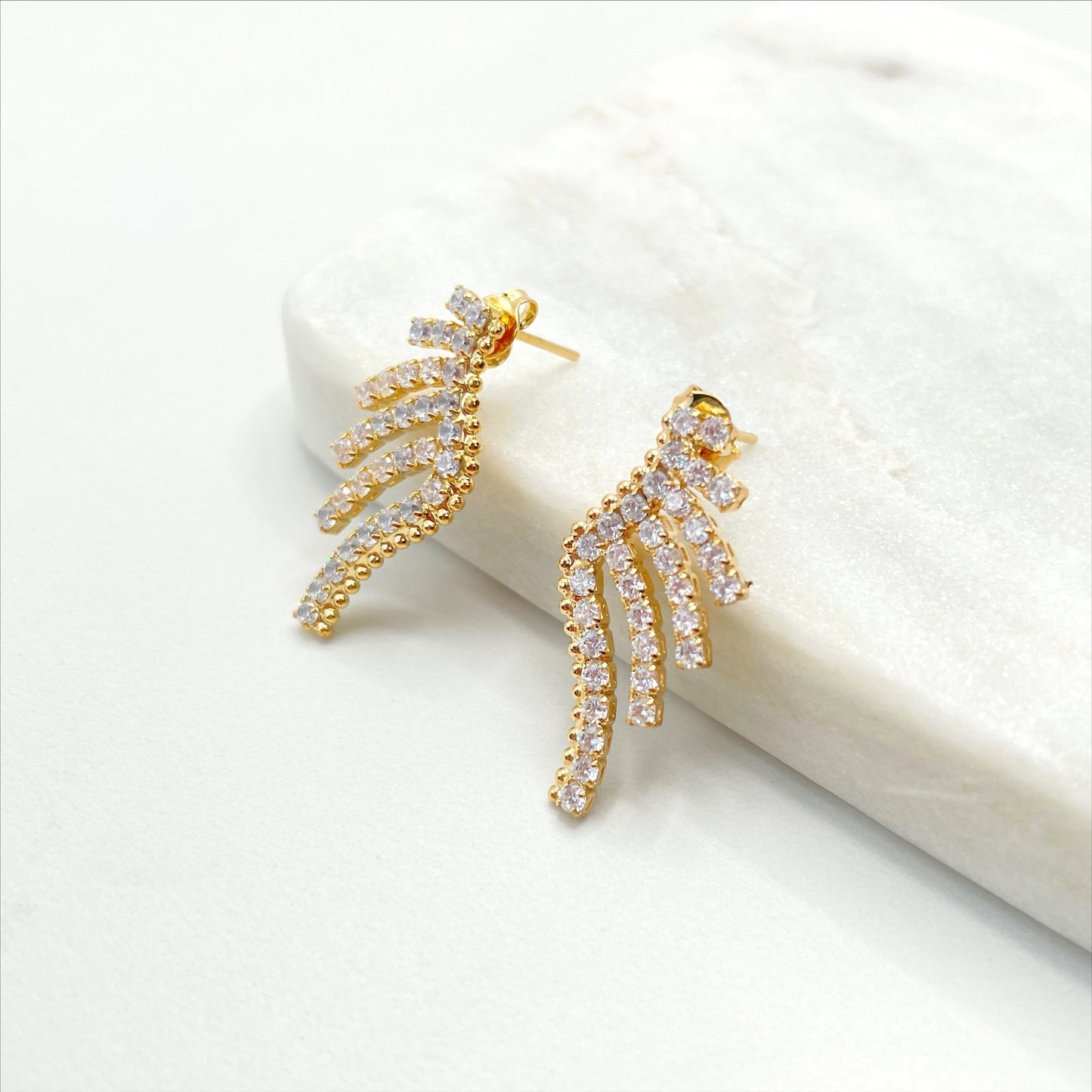 18k Gold Filled 30mm Micro Pave Cubic Zirconia Wings Earrings Wholesale Jewelry Making Supplies