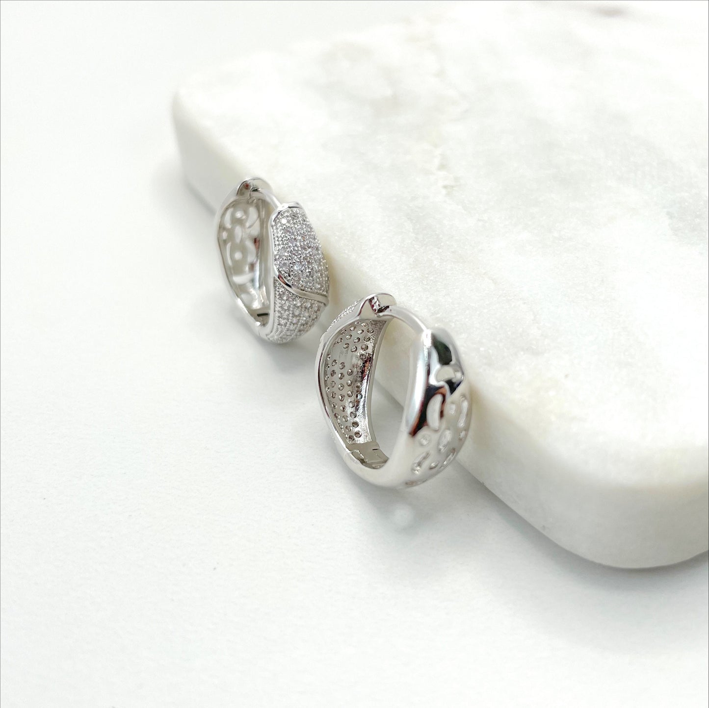 Silver Filled with Micro Cubic Zirconia CZ 20mm Hoops Earrings Wholesale Jewelry Making Supplies