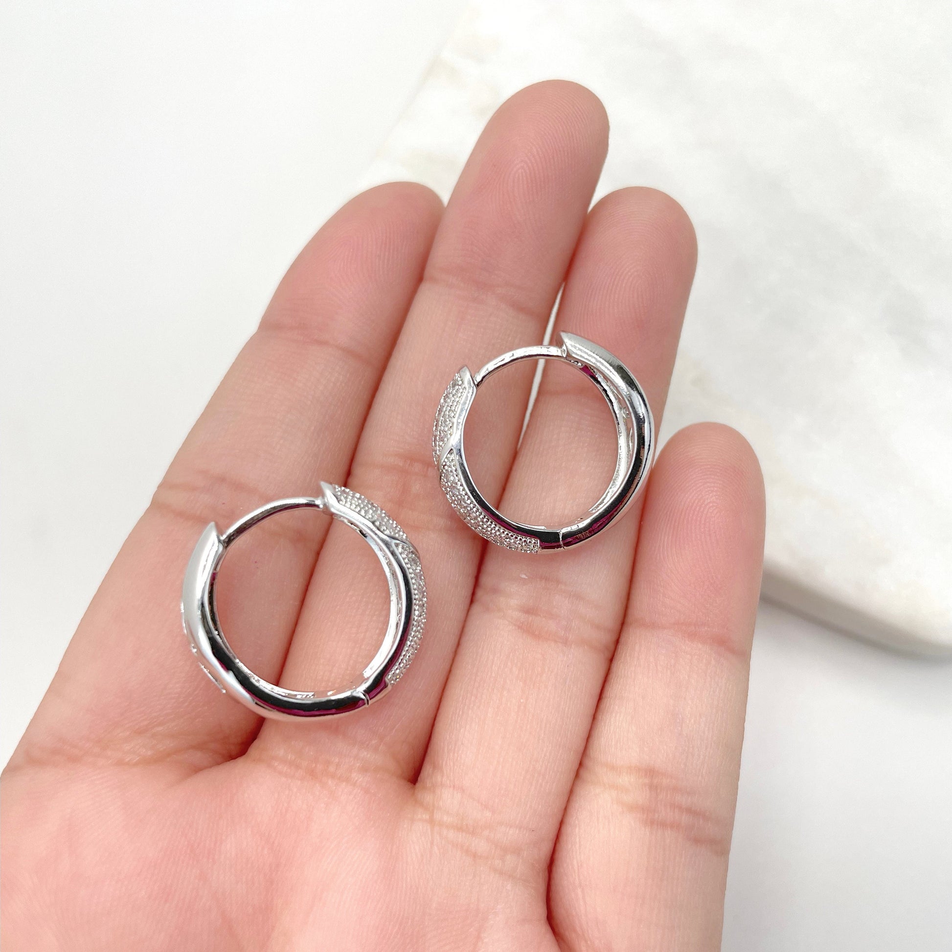 Silver Filled with Micro Cubic Zirconia CZ 20mm Hoops Earrings Wholesale Jewelry Making Supplies