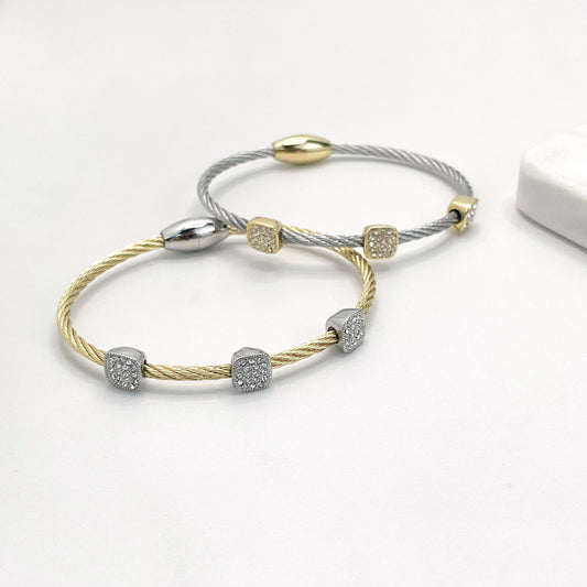 Stainless Steel Gold and Silver Plated With Micro Cubic Zirconia, Magnet Close Bangle Bracelet Wholesales Jewelry Supplies