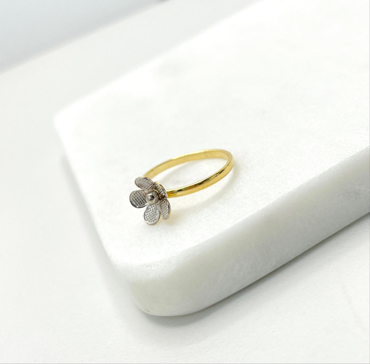 18k Gold Filled Two Tone 3D Flower Ring for Kids Children Toddler Wholesale Jewelry Making Supplies