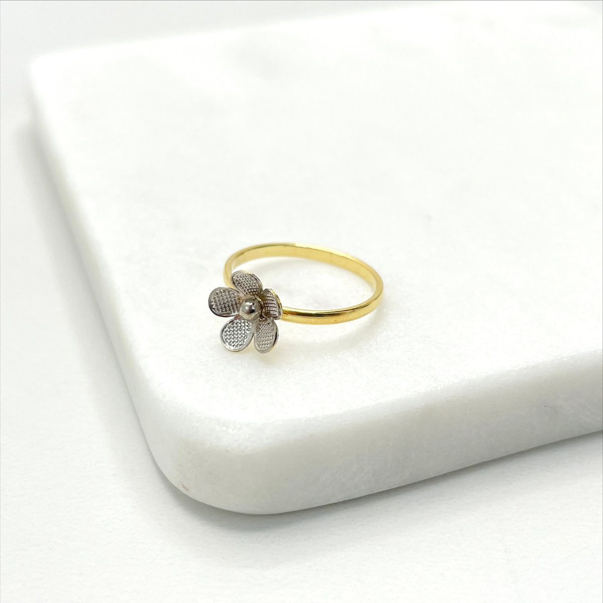 18k Gold Filled Two Tone 3D Flower Ring for Kids Children Toddler Wholesale Jewelry Making Supplies