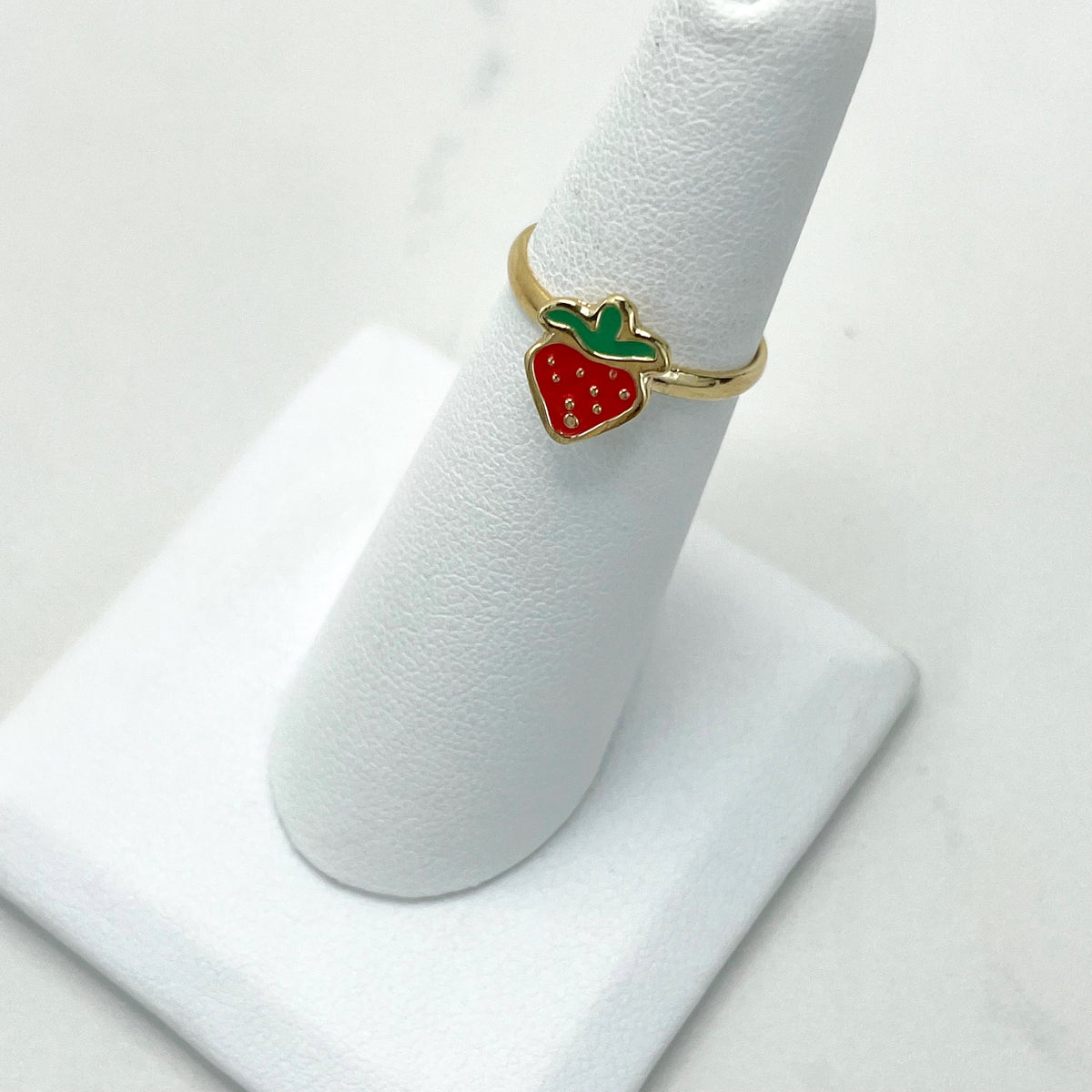 18k Gold Filled Enamel Colored Strawberry Rings for Kids Children Toddler Wholesale Jewelry Making Supplies