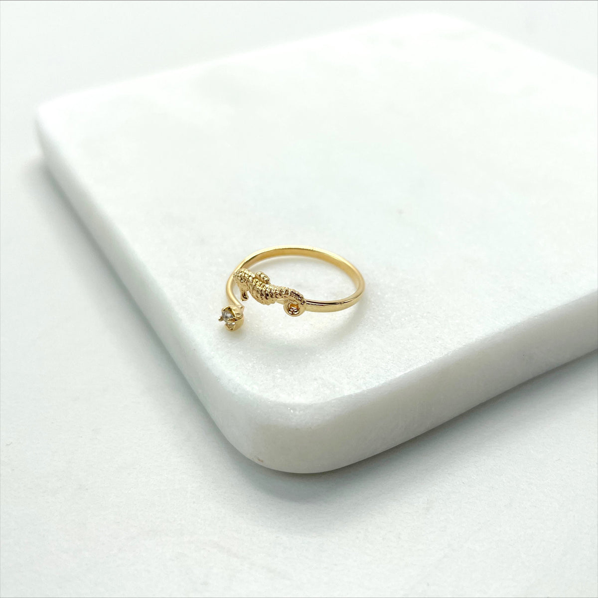 18k Gold Filled Cubic Zirconia Detail & Seahorse Adjustable Ring for Kids Children Toddler Wholesale Jewelry Making Supplies
