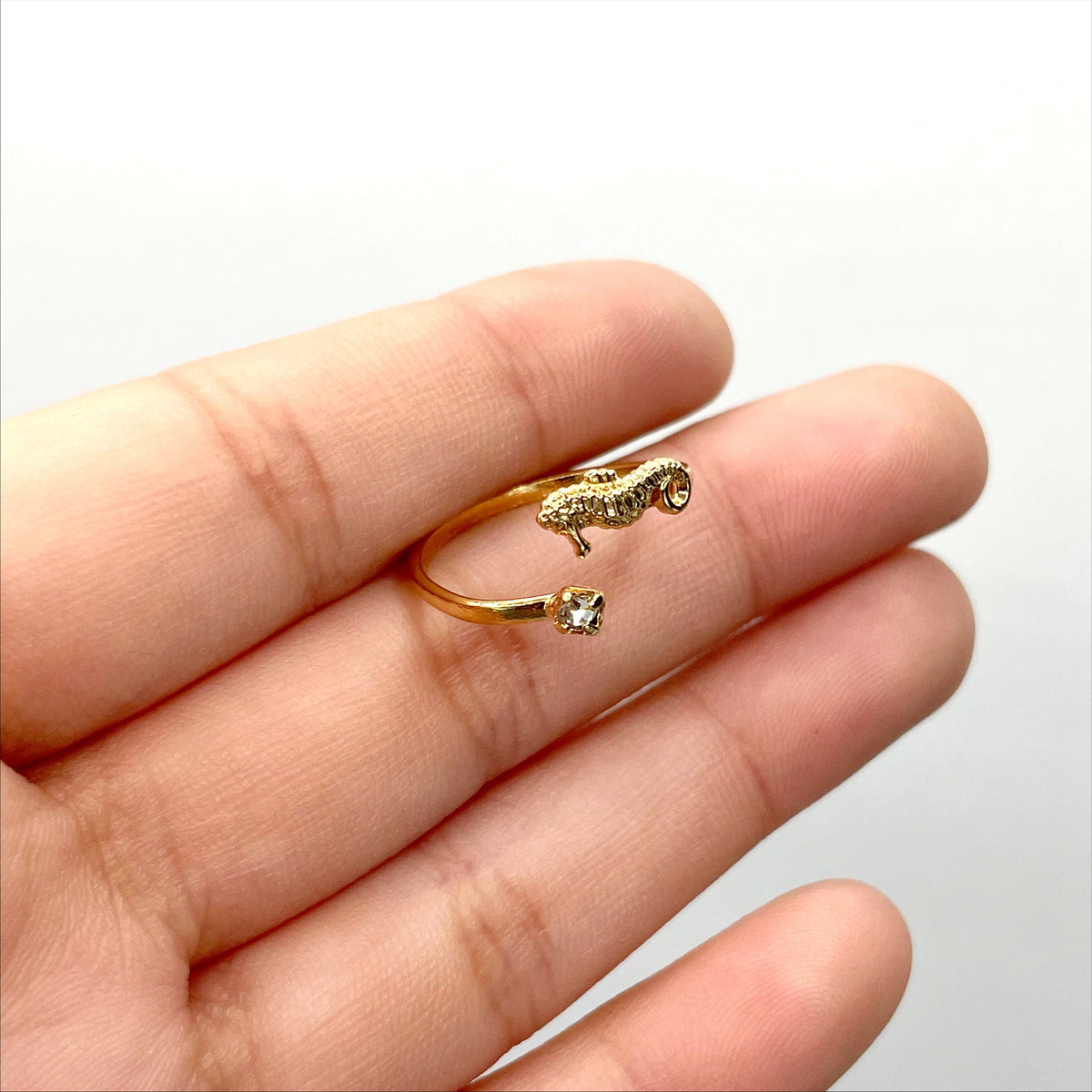 18k Gold Filled Cubic Zirconia Detail & Seahorse Adjustable Ring for Kids Children Toddler Wholesale Jewelry Making Supplies