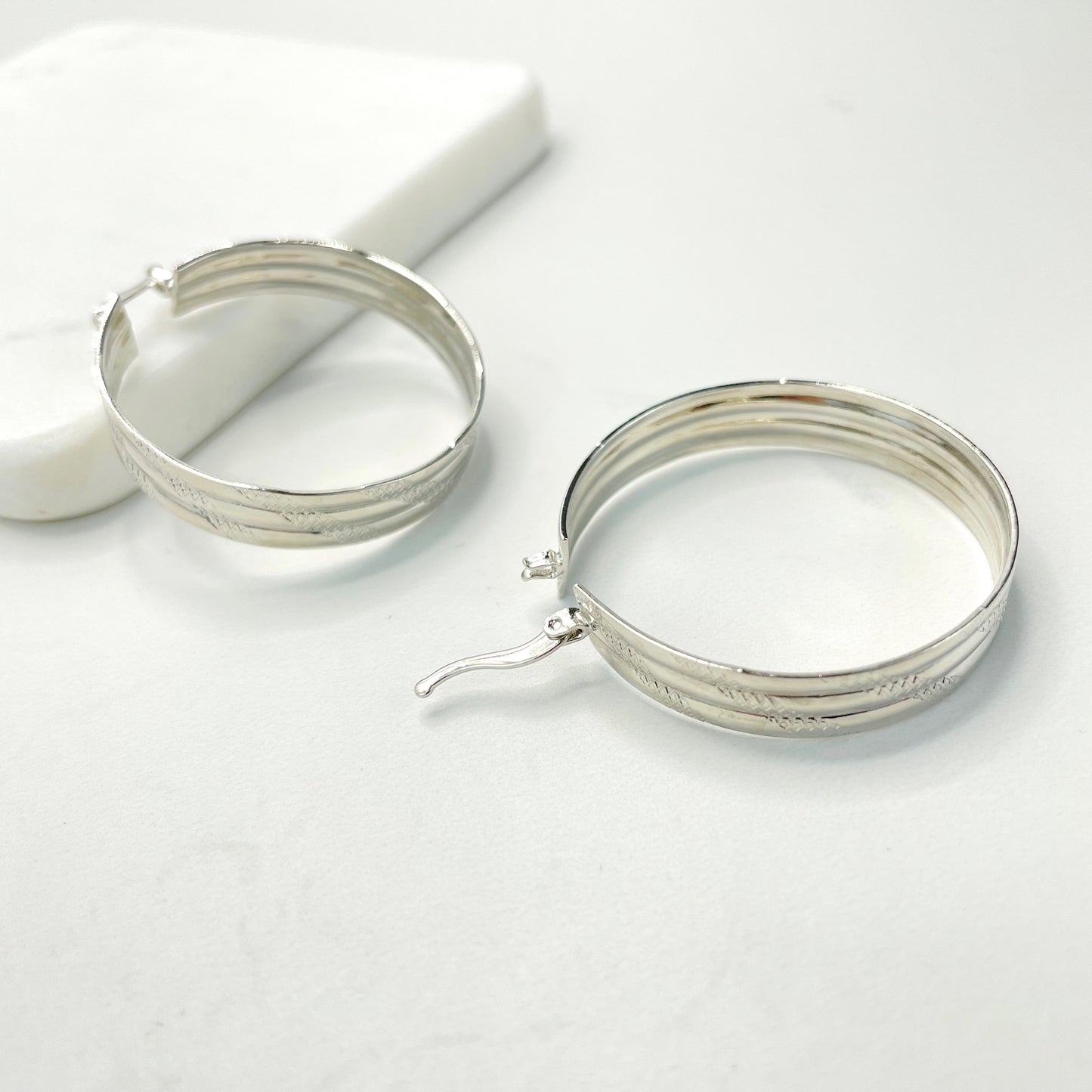 18k White or Gold Filled Two Tone Texturized 37mm x 42mm Hoop Earrings Wholesale Jewelry Supplies