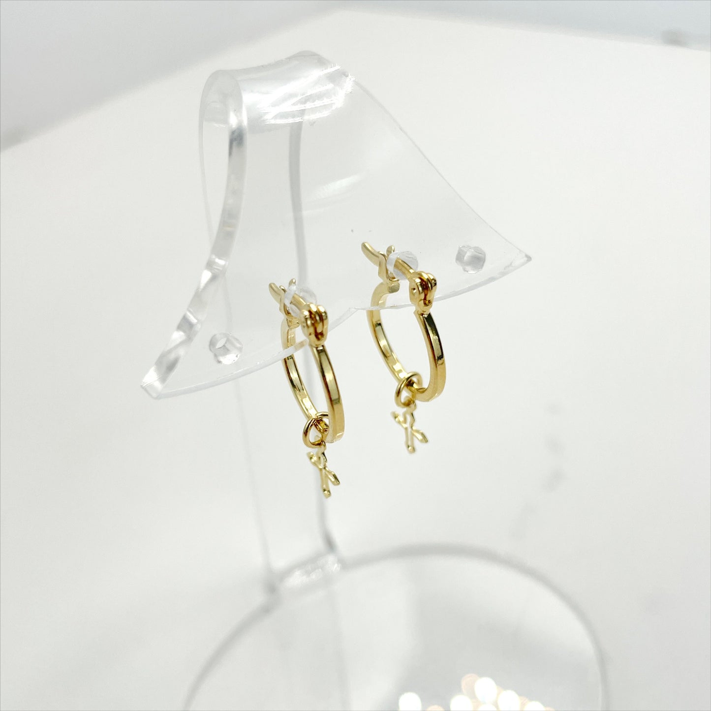 18k Gold Filled 14mm Hoop Earrings with Cutout Cross Charms Wholesale Jewelry Making Supplies