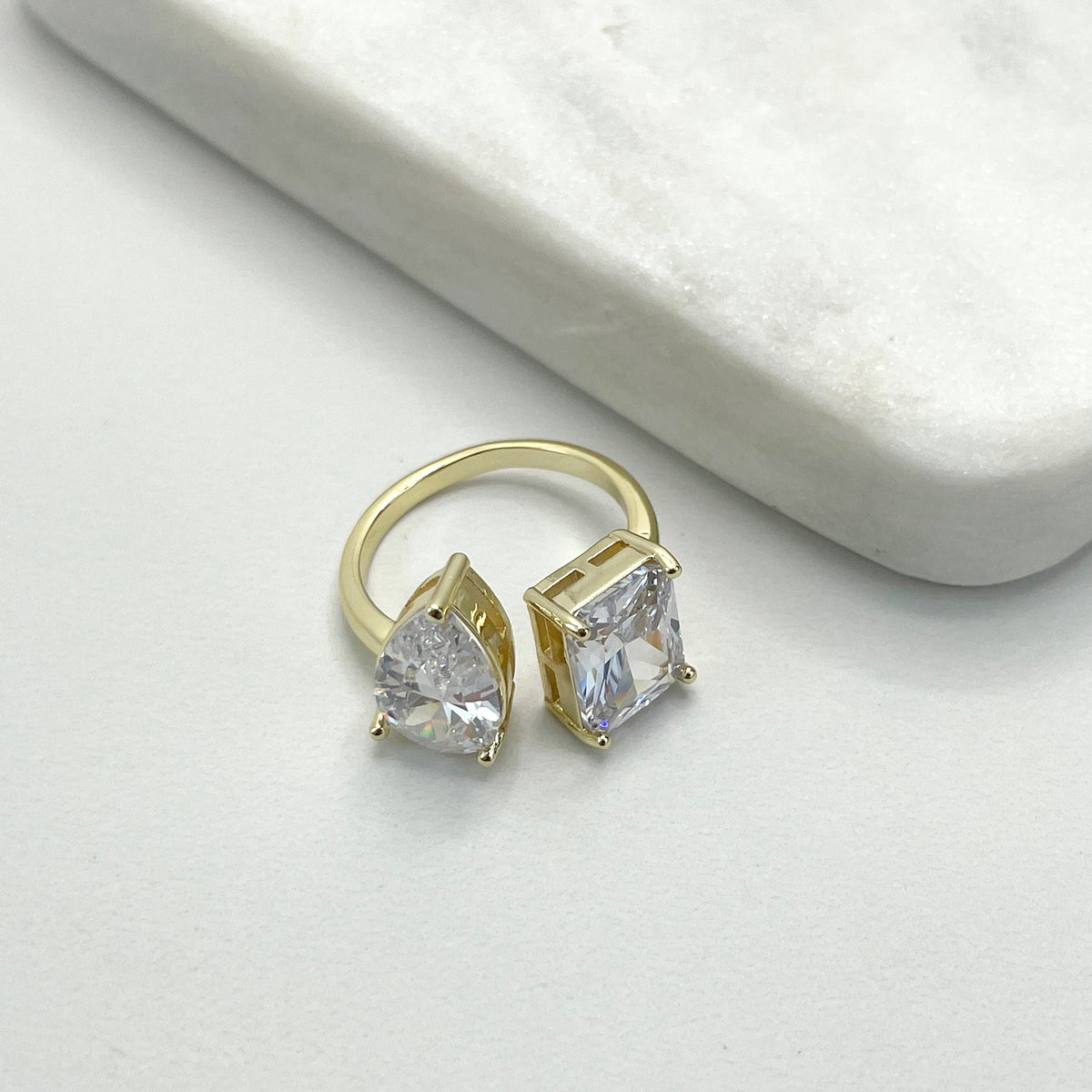 18k Gold Filled Adjustable Square & Drop Zirconia Ring Wholesale Jewelry Making Supplies
