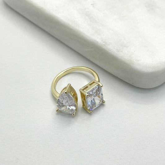 18k Gold Filled Adjustable Square & Drop Zirconia Ring Wholesale Jewelry Making Supplies