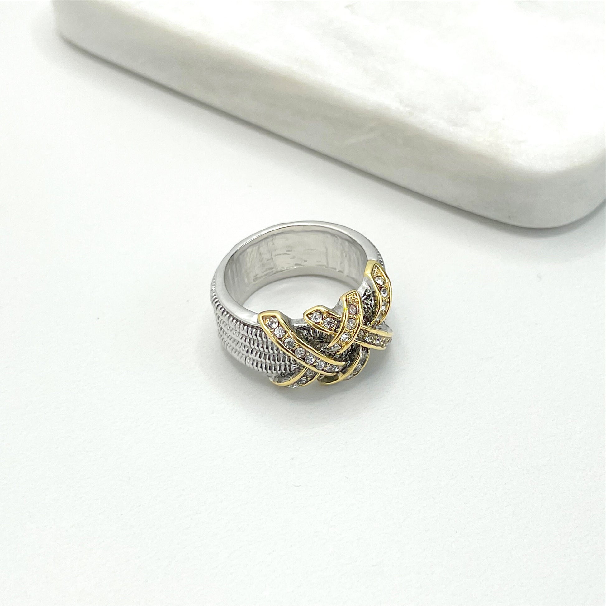 Silver Plated with Gold Plated and Micro CZ Ring Wholesale Jewelry Making Supplies