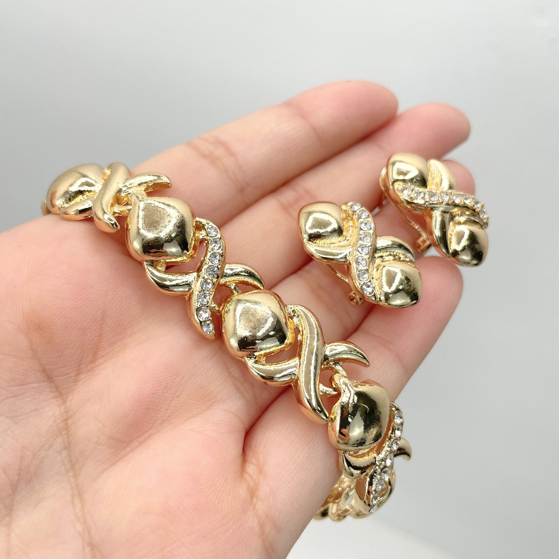 18k Gold Filled 15mm XoXo Hug & Kisses Style Shape Set, Necklace, Bracelet, Earrings and Ring, 04 Pieces, Wholesale Jewelry Supplies