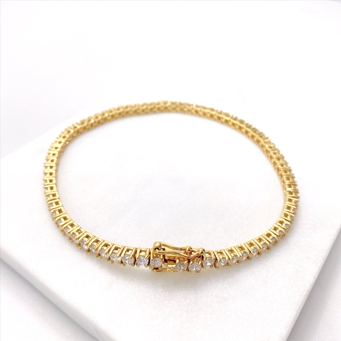 18k Gold Filled 4mm Cubic Zirconia Linked Chain, Double Safety Lock Box, 9 or 10 inches Anklet For Wholesale and Jewelry Supplies