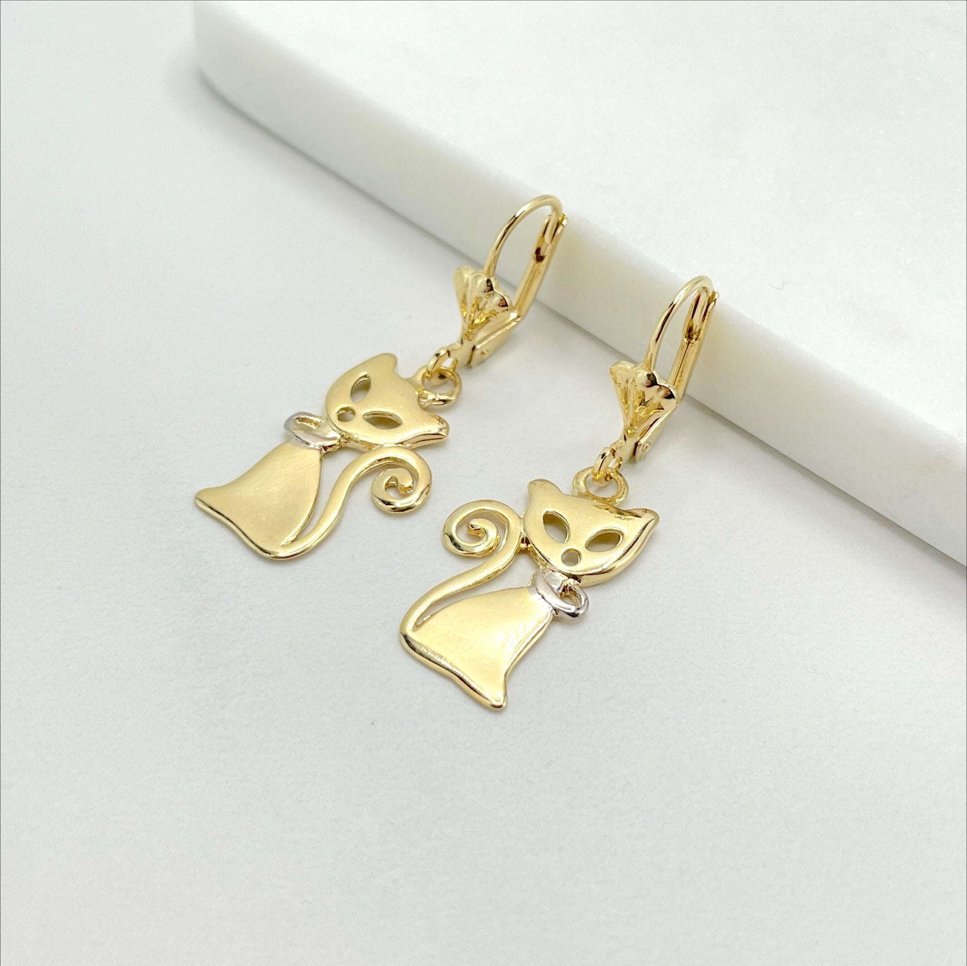 18k Gold Filled Cutie Charming Stylized Cat Shape Design Earrings and Pendant Set, Wholesale Jewelry Making Supplies