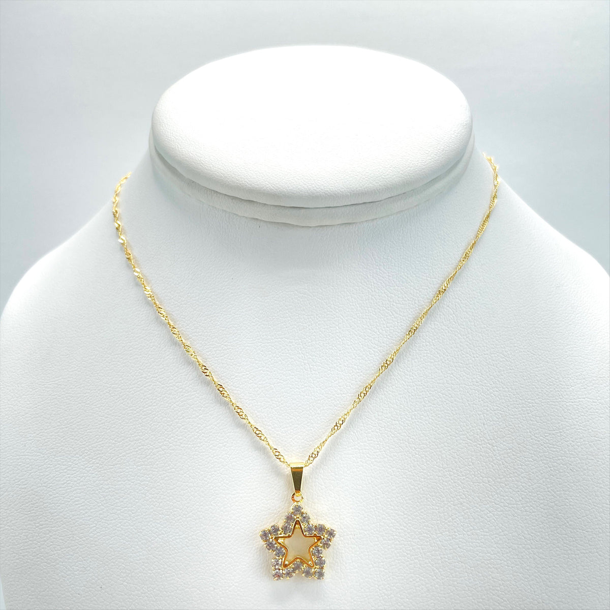 18k Gold Filled 1mm Singapore Necklace with Cubic Zirconia Star Charms, Necklace and Earrings Set Wholesale Jewelry Making Supplies
