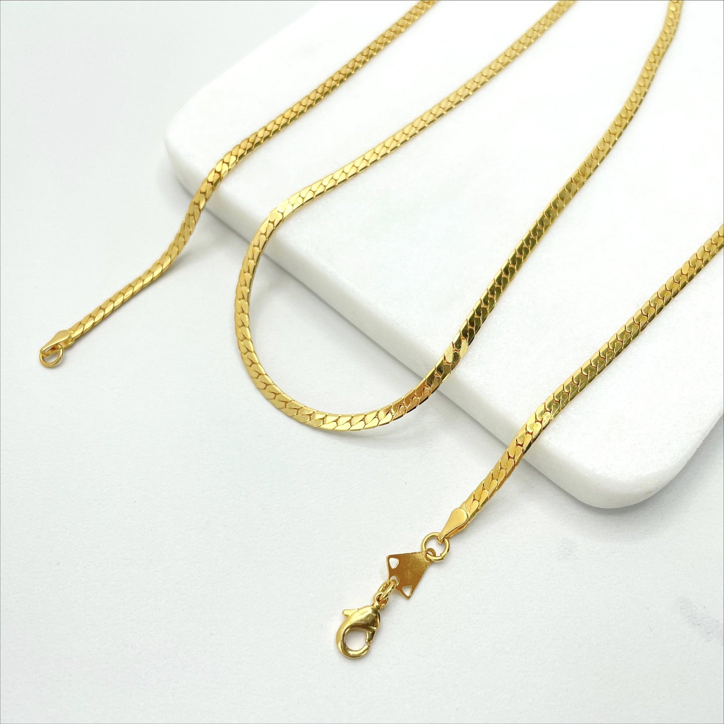 18k Gold Filled 3mm Snake Herringbone Chain, 20 Inches, Lobster Claw, Wholesale Jewelry Making Supplies