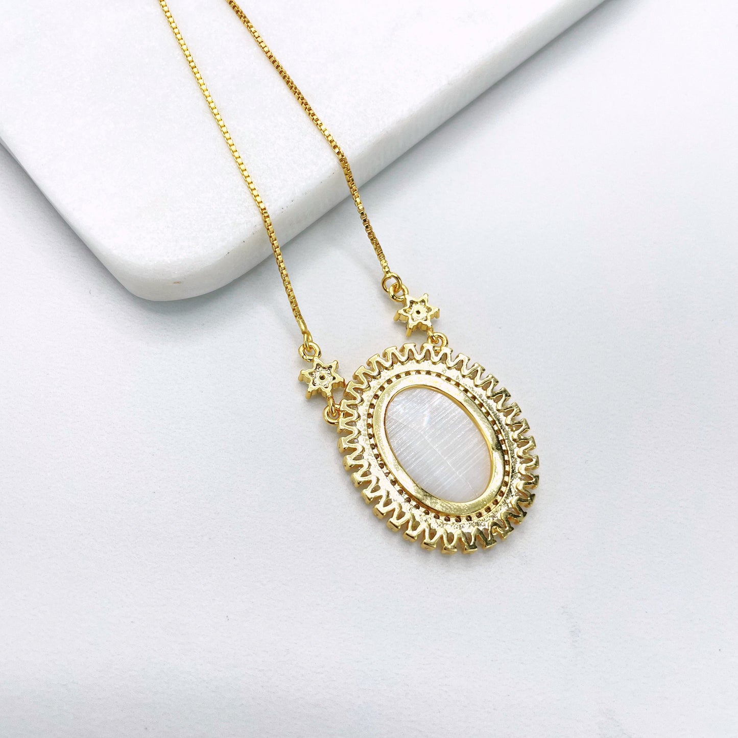 18k Gold Filled 1mm Box Chain, Cubic Zirconia Virgen Milagrosa, Our Lady of Miracles Charms Necklace Wholesale Jewelry Supplies
