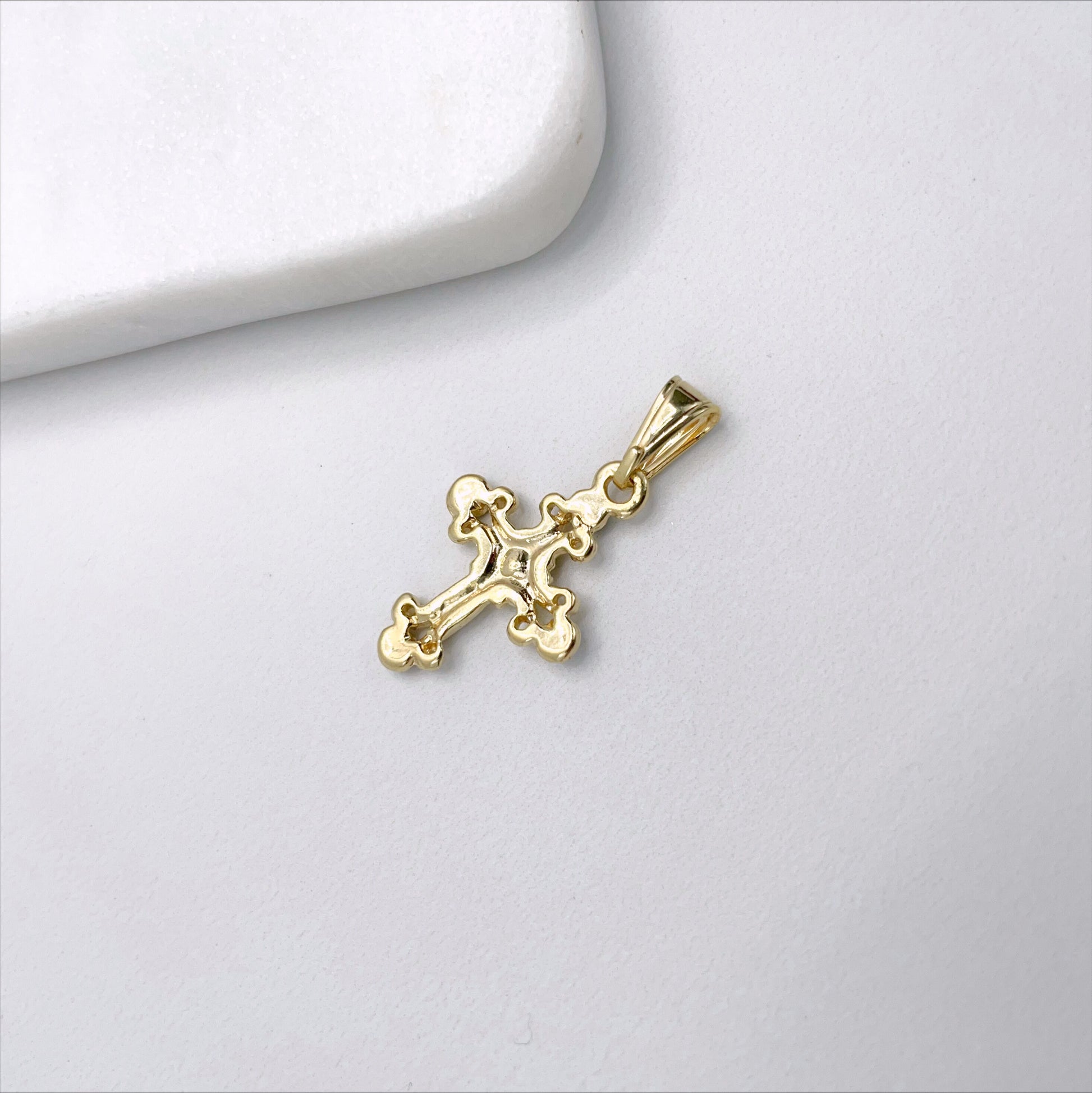 Stylish 18k Gold Filled Cross 1.2 inches with Black Beads Details Charms Pendant, Religious Jewelry, Wholesale Jewelry Making Supplies