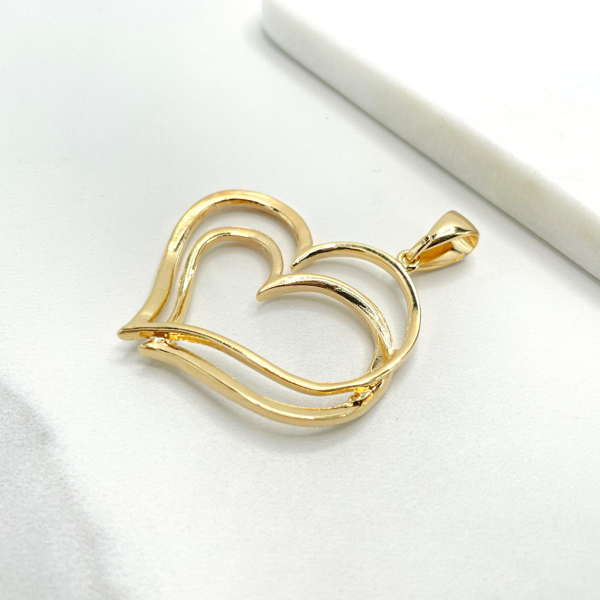 18k Gold Filled Double Hearts, Plain and Texturized, Pendant Charms, Wholesale Jewelry Making Supplies