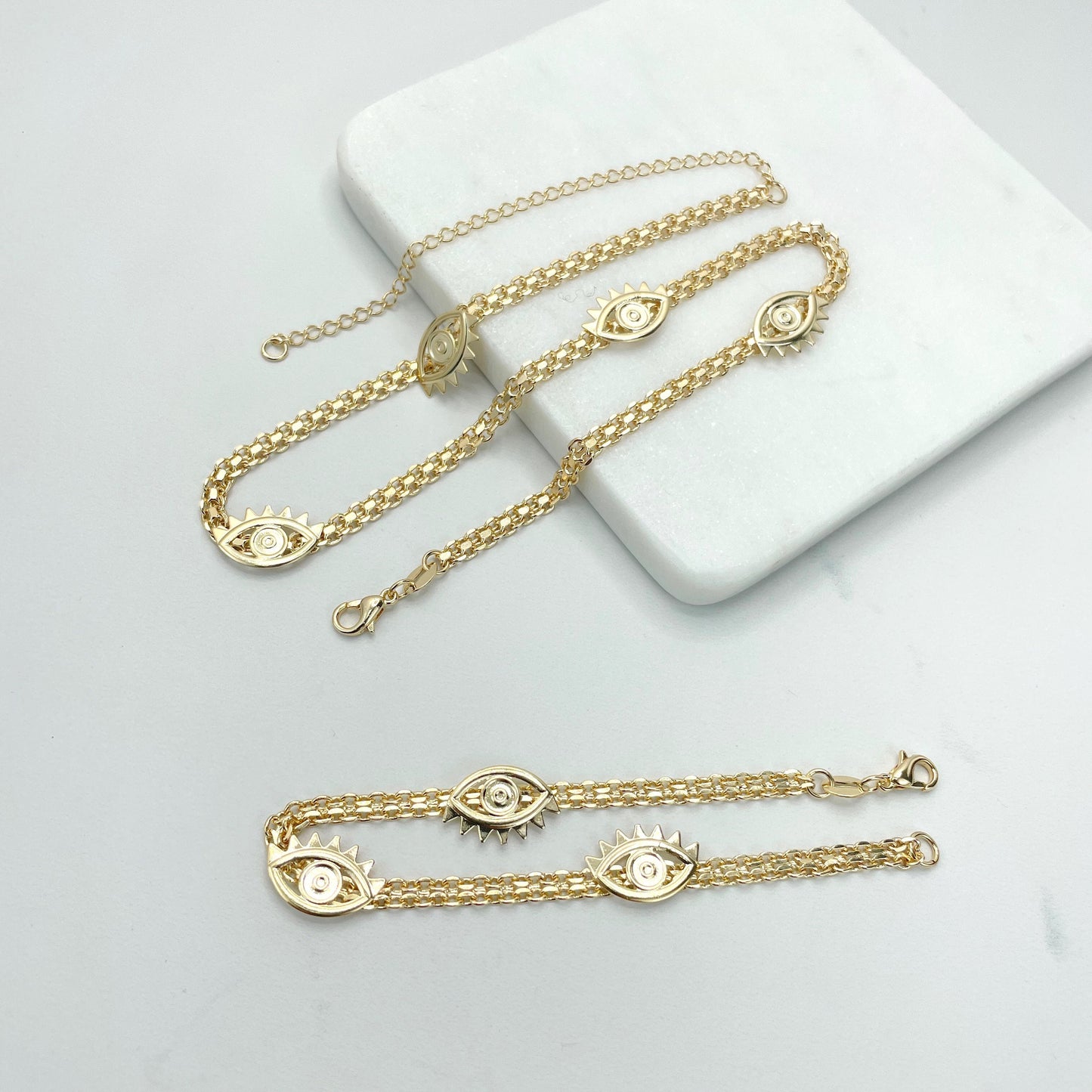 18k Gold Filled 4mm Double Oval Chain, Evil Eyes Charms Necklace or Bracelet Wholesale Jewelry Making Supplies