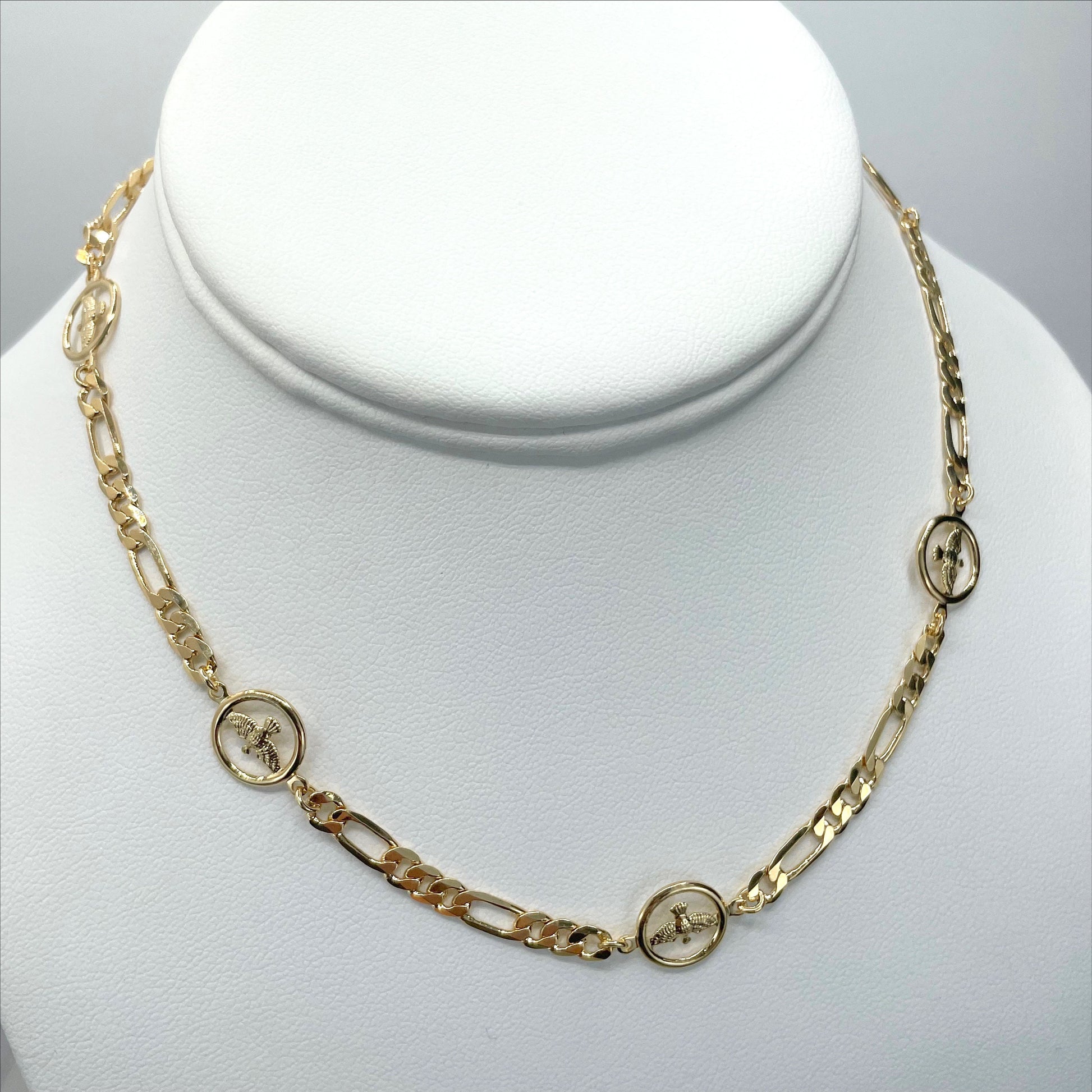 18k Gold Filled 4mm Figaro Chain, Linked Circle Dove Necklace Wholesale Jewelry Making Supplies