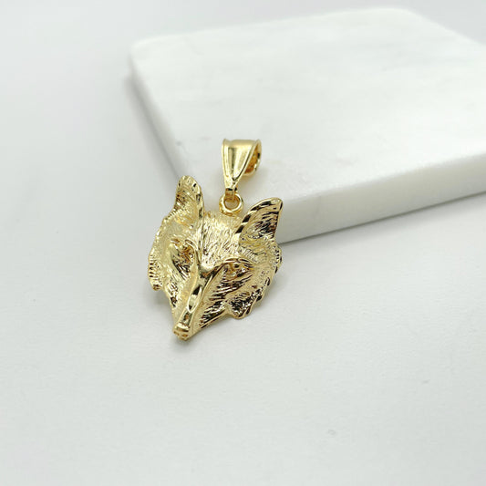 18k Gold Filled Wolf Fox Texturized Face Pendant Charms Wholesale Jewelry Making Supplies