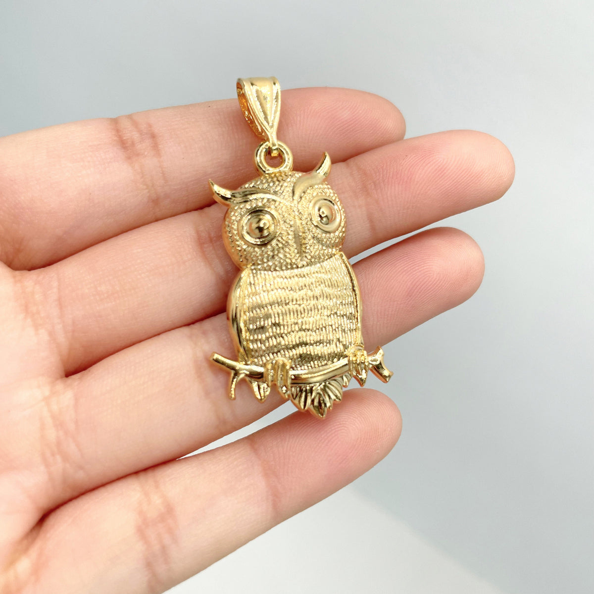18k Gold Filled Texturized Owl Pendant Charms Wholesale Jewelry Making Supplies
