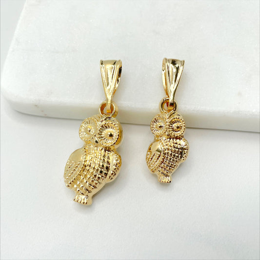 18k Gold Filled Puffed Texturized Owl Medium or Small Pendant Charms Wholesale Jewelry Making Supplies