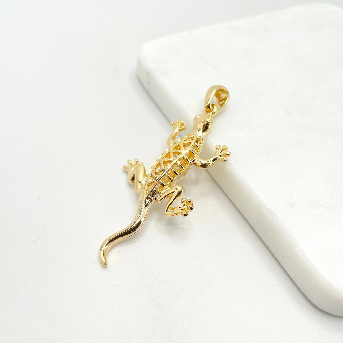 18k Gold Filled 3D Puffed Lizard Pendant Charms Wholesale Jewelry Making Supplies