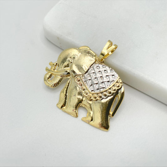 18k Gold Filled Three Tone Texturized Indian Elephant Shape Pendant Charms Wholesale Jewelry Making Supplies