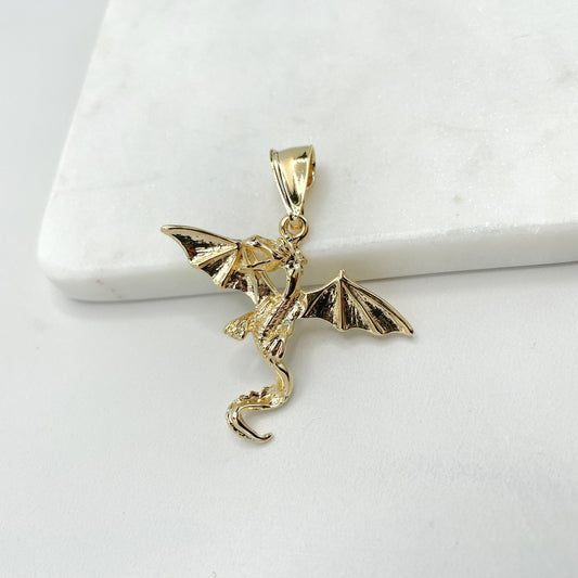 18k Gold Filled 3D Puffed Dragon Mythology, Dragon Chinese Pendant Charms, Wholesale Jewelry Making Supplies
