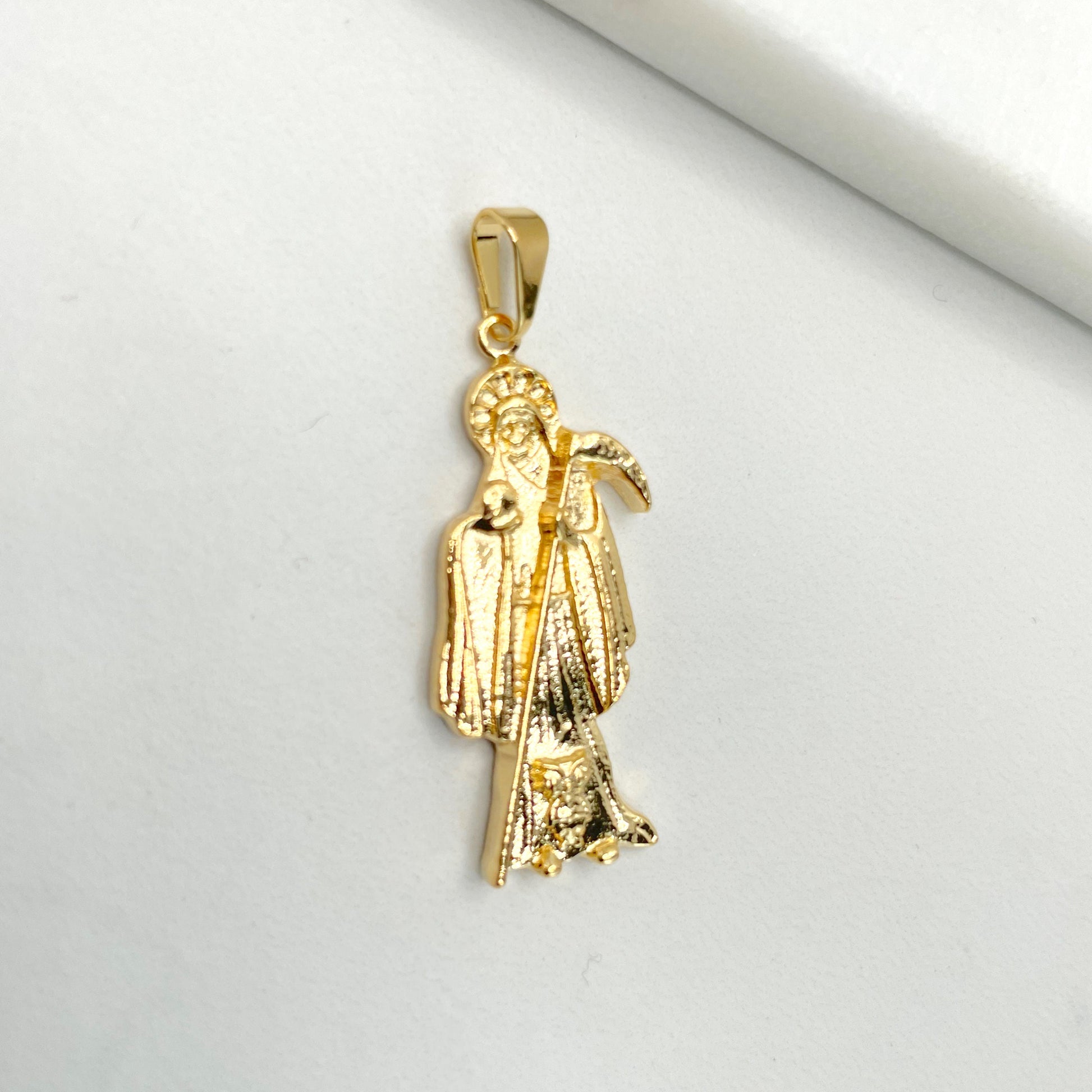 18k Gold Filled Santa Muerte, Grim Reaper Pendant Charms, Skeleton Religious Jewelry, Wholesale Jewelry Making Supplies