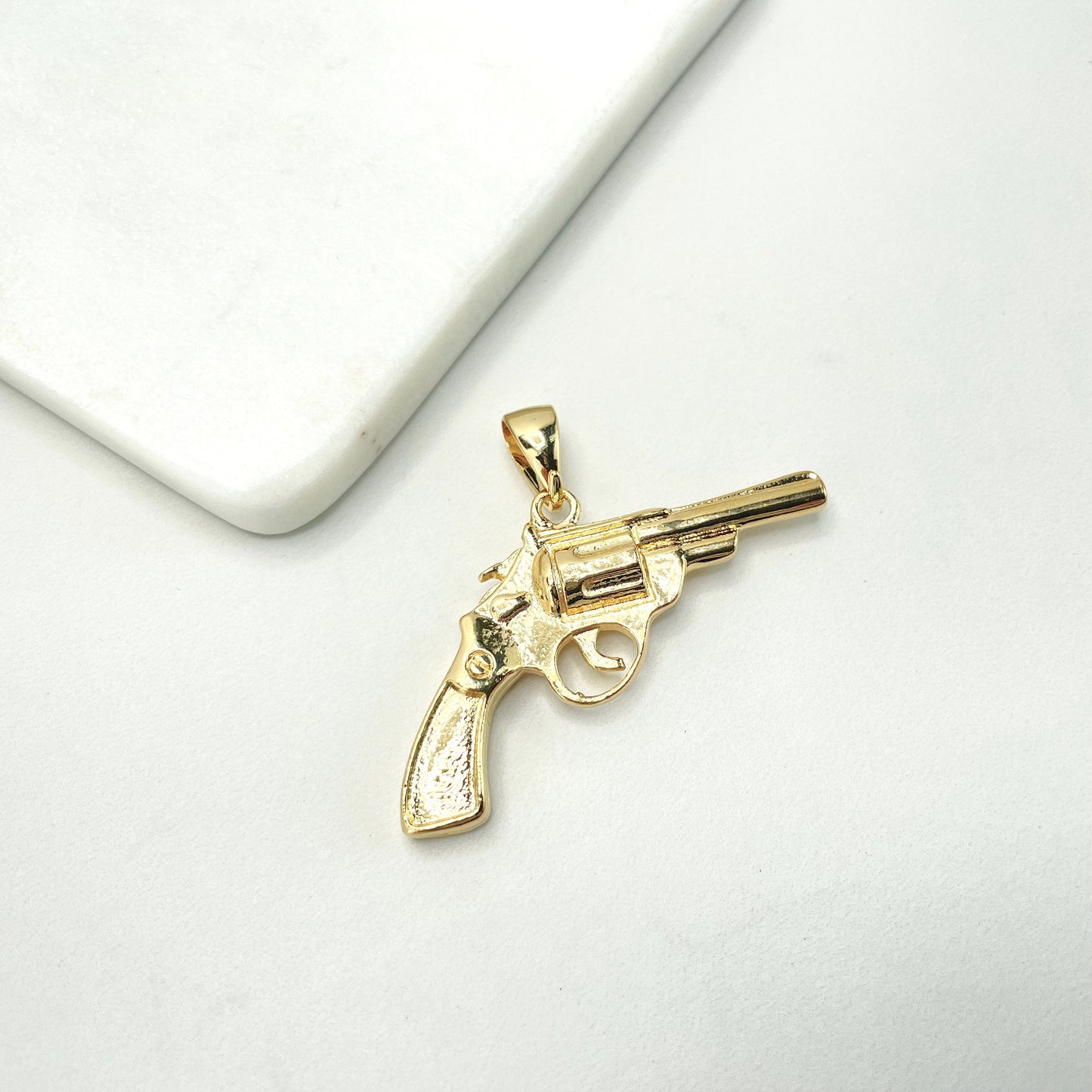 18k Gold Filled Revolver Pistol Gun 3D Pendant Charms, Fire Gun Shape, Men's Jewelry, Wholesale Jewelry Making Supplies