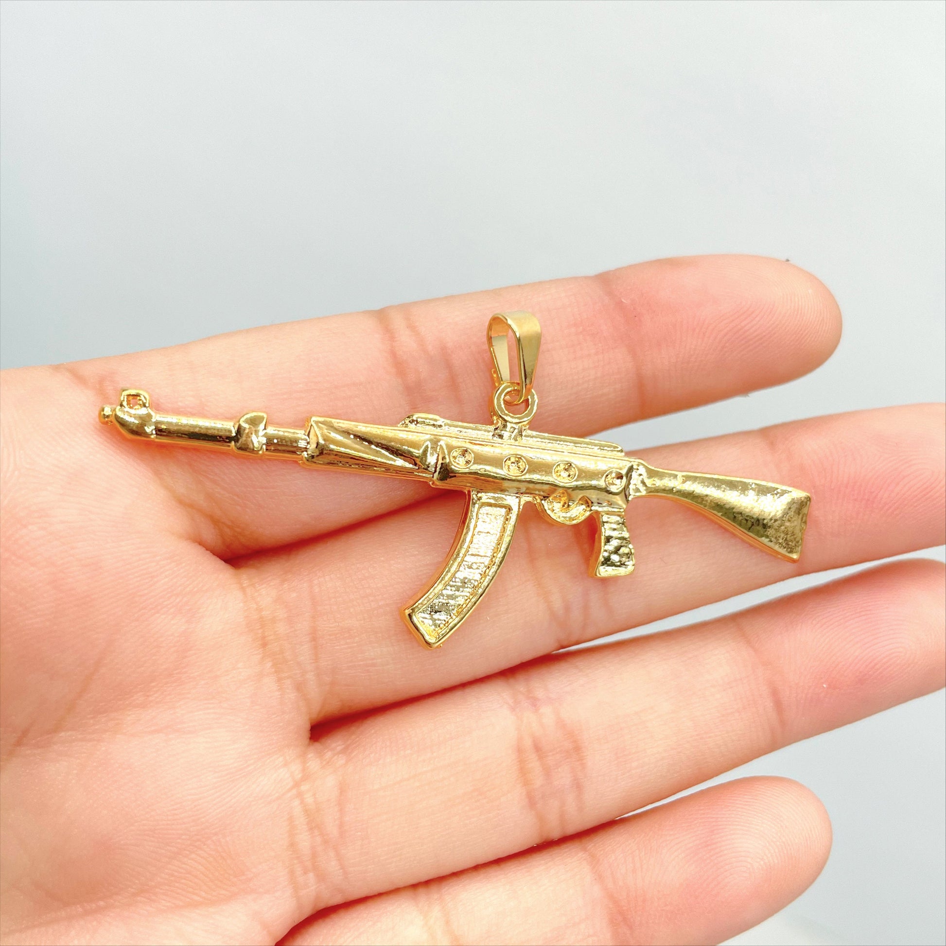 18k Gold Filled Machine Gun Rifle Pendant Charms, Men's Jewelry, Wholesale Jewelry Making Supplies