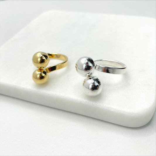 18k Gold Filled or Silver Filled, or Three Tones Adjustable Double Ball Ring Wholesale Jewelry Making Supplies