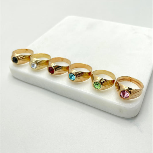 18k Gold Filled Colored Zirconia White, Pink, Green, Red, Black or Blue Rings for Kids Children Toddler Wholesale Jewelry Making Supplies