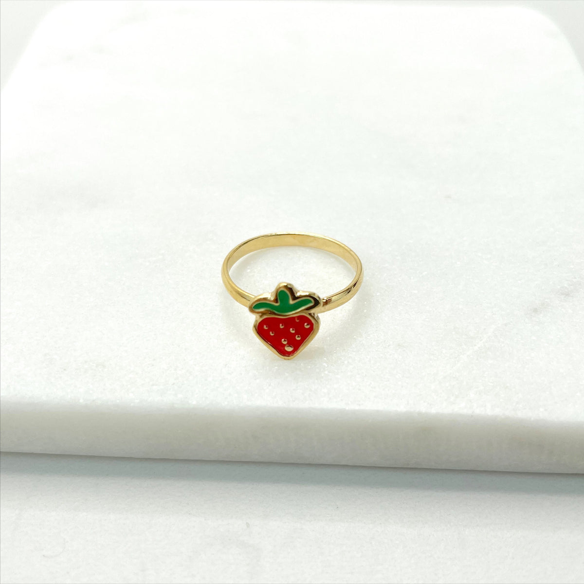 18k Gold Filled Enamel Colored Strawberry Rings for Kids Children Toddler Wholesale Jewelry Making Supplies