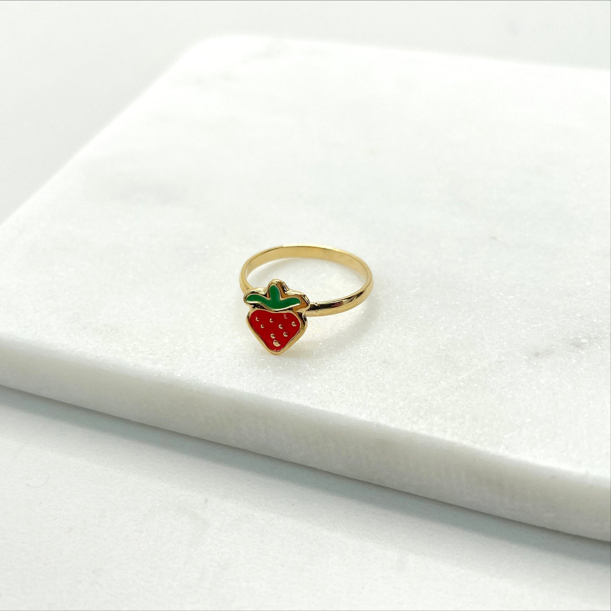 18k Gold Filled Enamel Colored Strawberry Rings for Kids Children Toddler Wholesale Jewelry Making Supplies