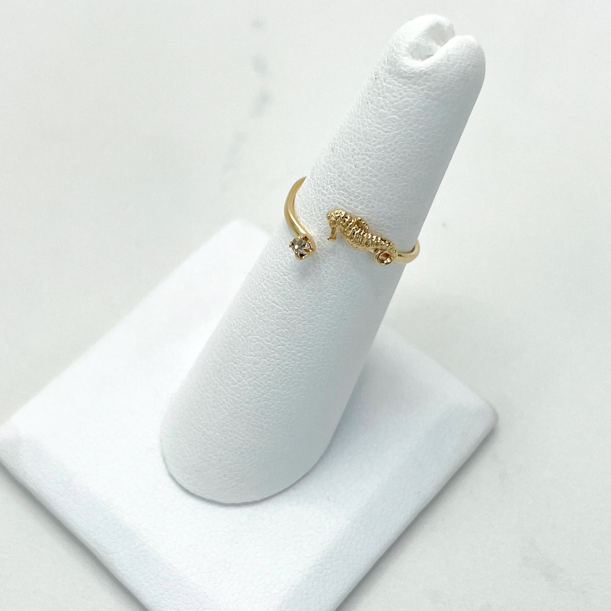 18k Gold Filled Cubic Zirconia Detail & Seahorse Adjustable Ring for Kids Children Toddler Wholesale Jewelry Making Supplies