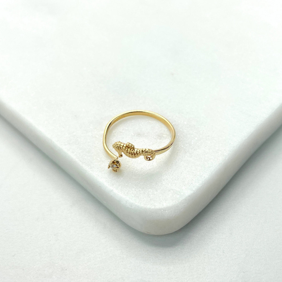 18k Gold Filled Cubic Zirconia Detail & Seahorse Adjustable Ring for Kids Children Toddler Wholesale Jewelry Making Supplies