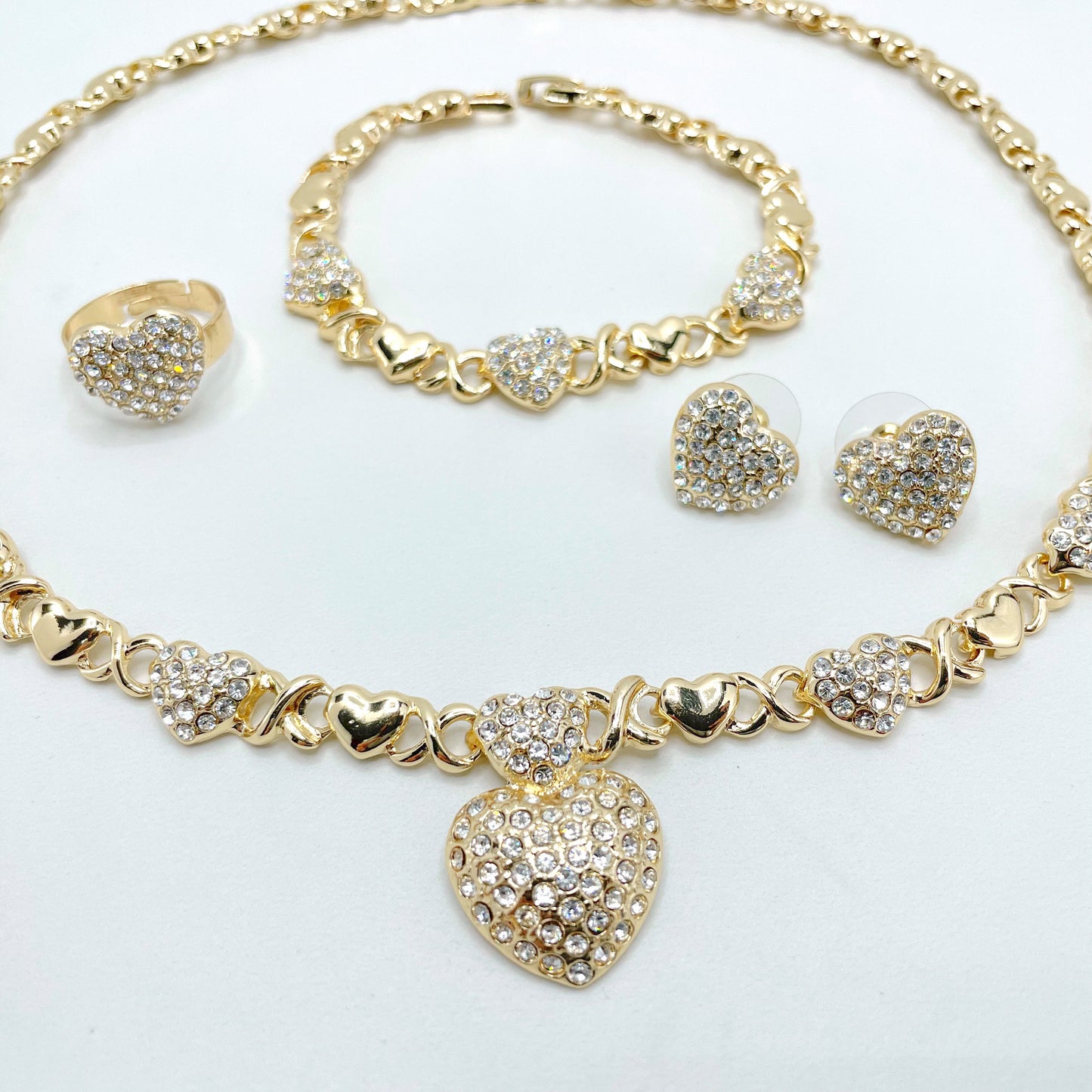 18k Gold Filled Cubic Zirconia Heart with XoXo Hug and Kisses Link Shape Set, 04 Pieces, Wholesale Jewelry Making Supplies