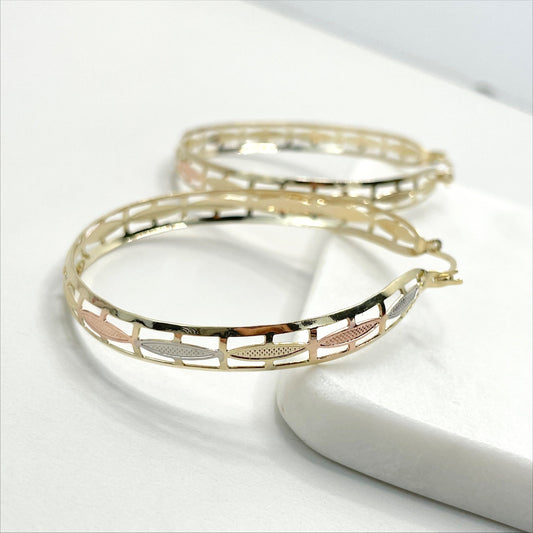 18k Gold Filled 54mm Three Tone with Texture, Hoop Earrings, Wholesale Jewelry Making Supplies