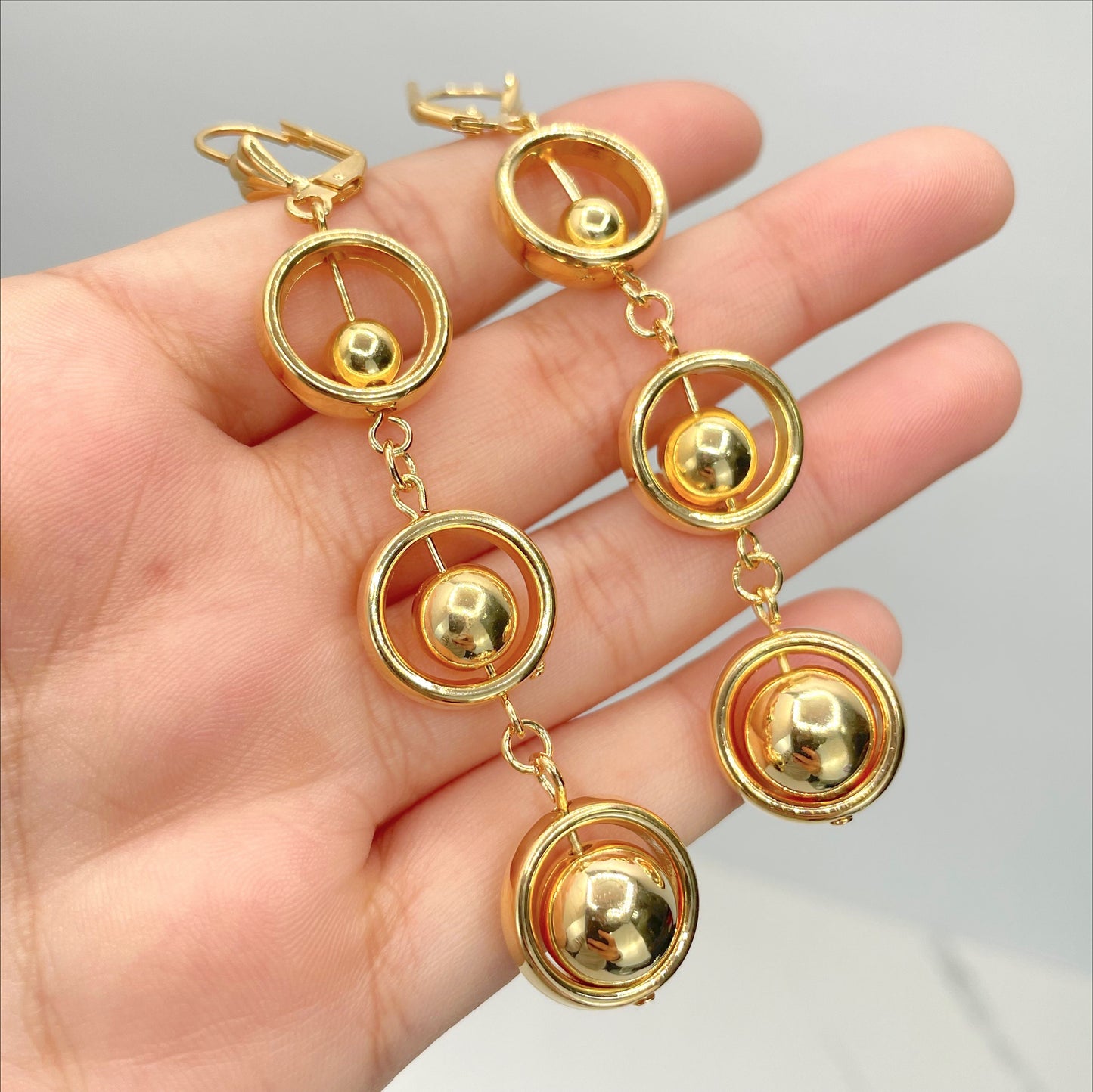 18k Gold Filled 78mm Dangle Drop Earrings with Gold Balls Wholesale Jewelry Making Supplies