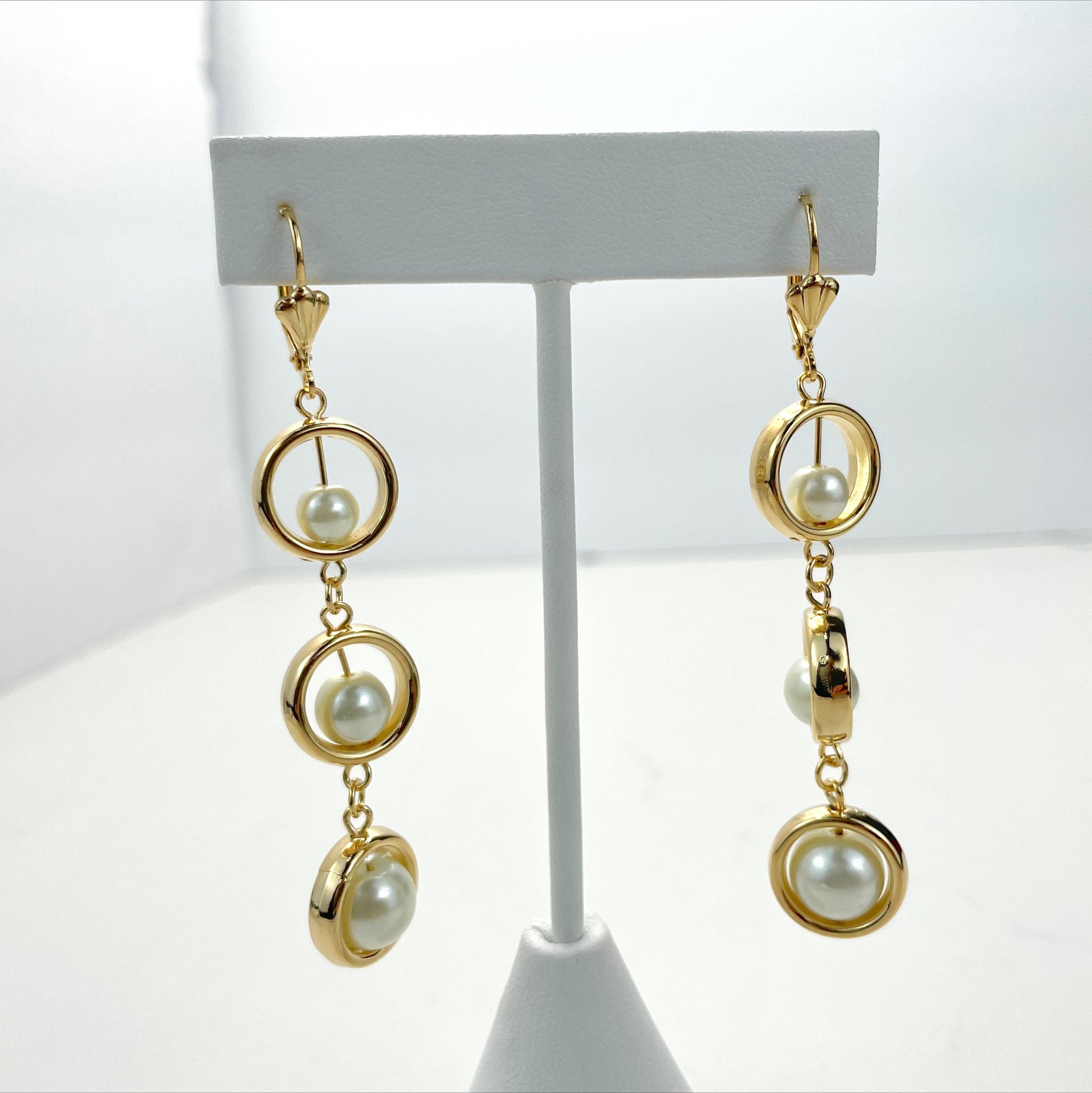 18k Gold Filled 77mm Dangle Drop Earrings with Simulated Pearls Balls Wholesale Jewelry Making Supplies