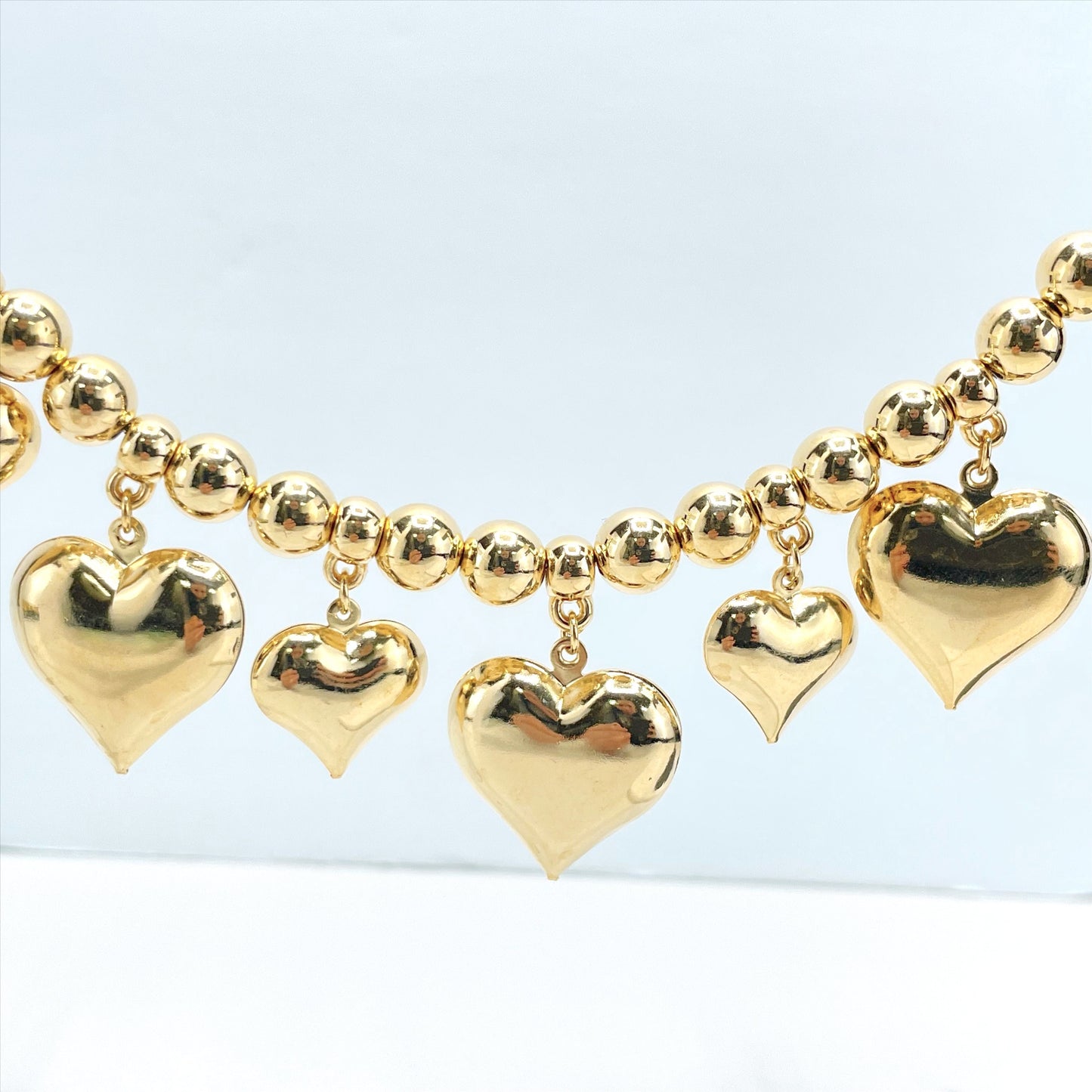 18k Gold Filled 1mm Snake Chain with Gold Beads and Heart Charms Bracelet, Vintage and Romantic Jewelry, Wholesale Jewelry Making Supplies