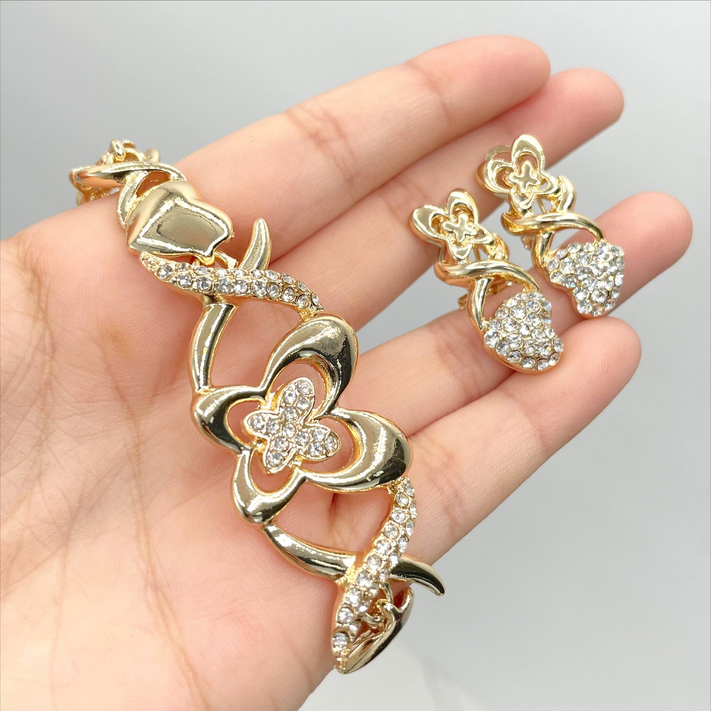 18k Gold Filled Butterfly Hearts XoXo Hug and Kisses Shape, Necklace, Bracelet, Earrings & Ring Set, 04 Pieces, Wholesale Jewelry Supplies