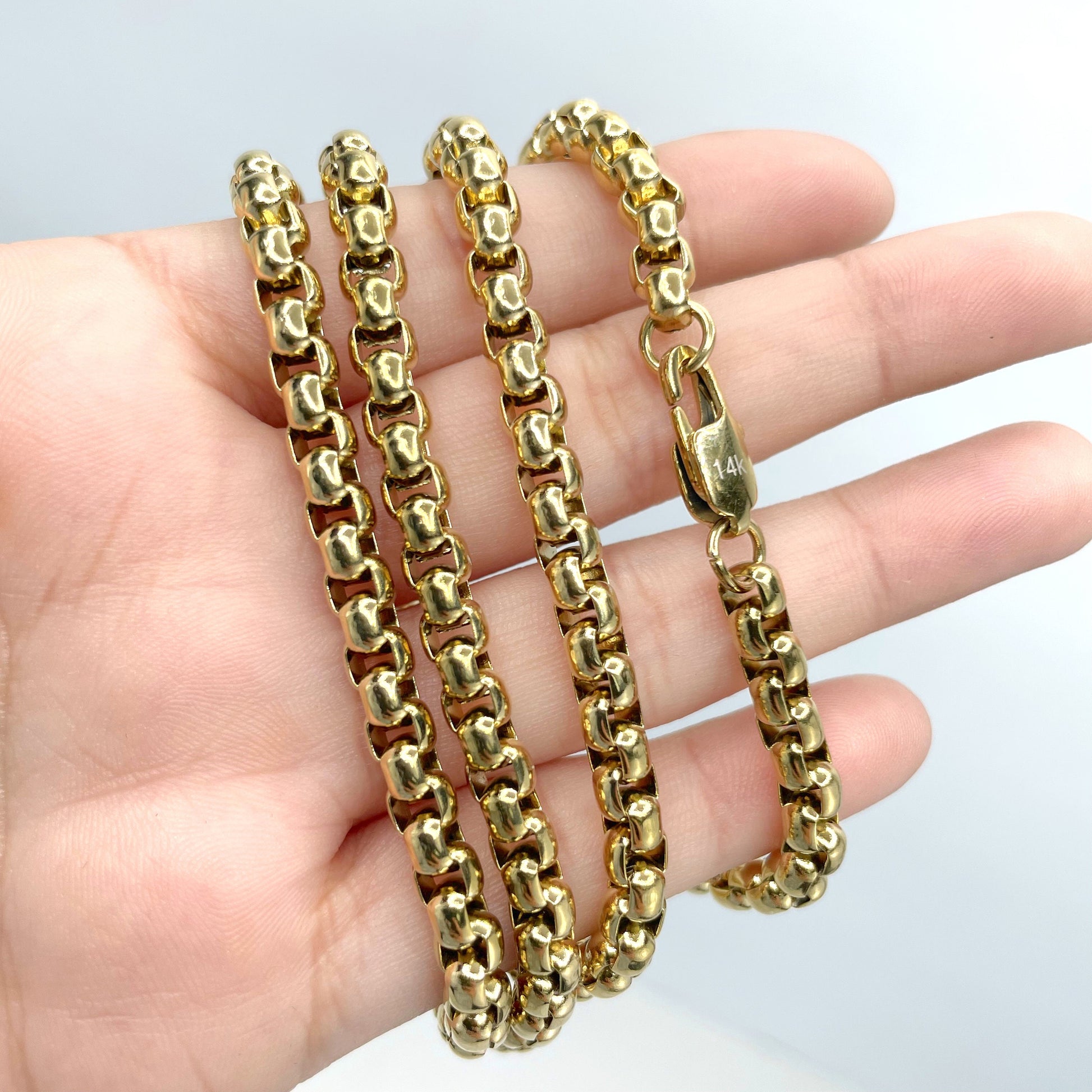 14k Gold Plated On Stainless Steel 5mm Box Chain Link Necklace 30" Long, Unisex Chain, Wholesale Jewelry Making Supplies