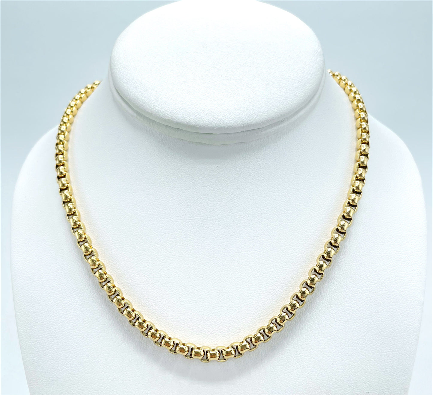 14k Gold Plated On Stainless Steel 5mm Box Chain Link Necklace 30" Long, Unisex Chain, Wholesale Jewelry Making Supplies