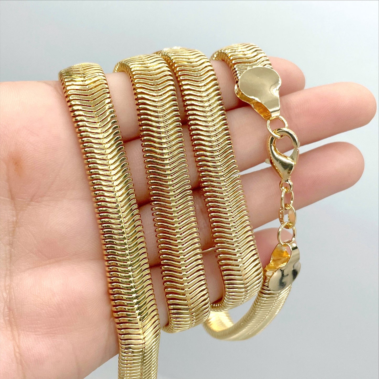 18k Gold Filled Fancy 10mm Snake Herringbone Chain Link Bracelet 7.5'', 8'' or 8.5''  Long, Wholesale Jewelry Making Supplies