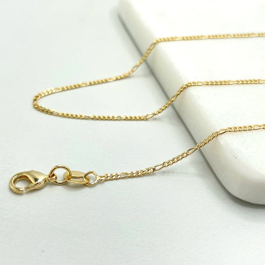 18k Gold Filled 1mm Figaro Link Dainty Chain, Available in 16'' 18'' 20'' or 24" Inches Long, Wholesale Jewelry Making Supplies